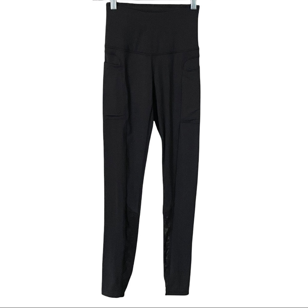 🌺 Endeavor Black Mesh Calf Full Length Activewear Leggings Size XS